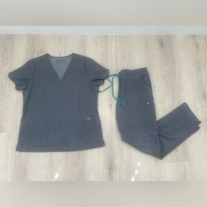 Figs graphite  V-Neck Top and cargo Pants Scrub set